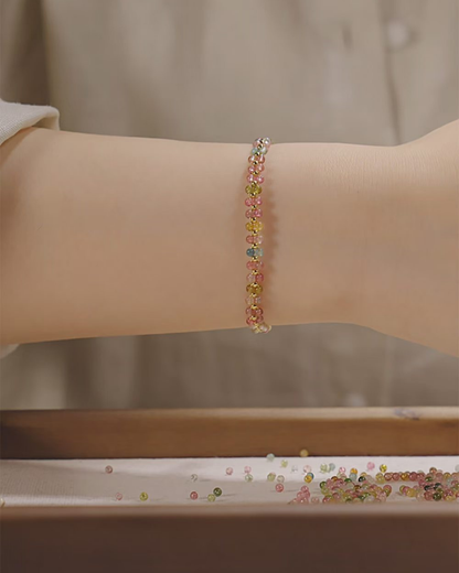 Handwoven, Rainbow, Tourmaline Bracelet, Radiant Luck