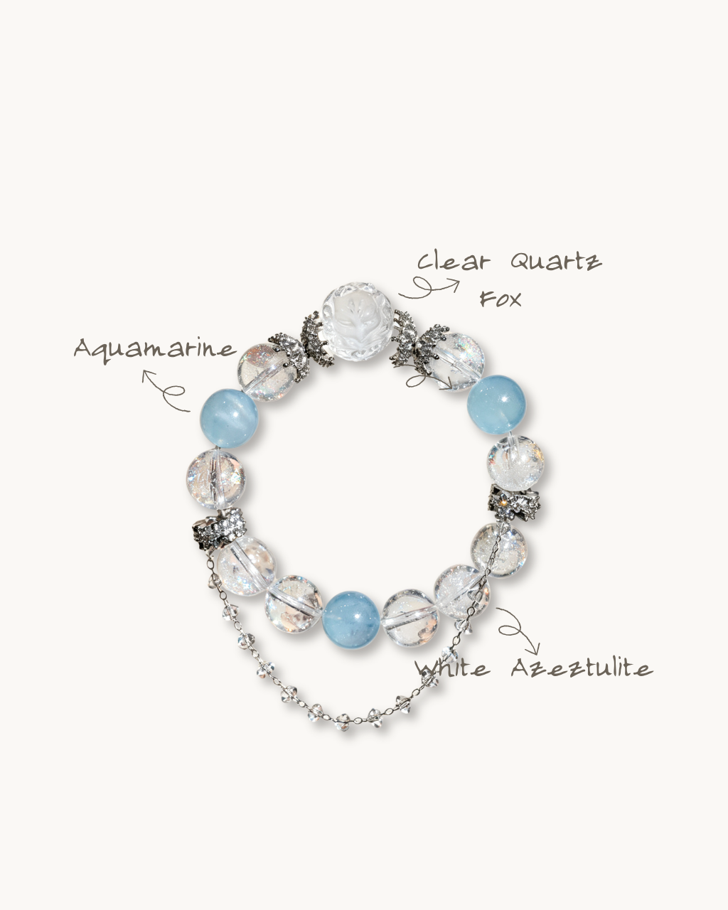 Snow Mountain, White Azeztulite & Aquamarine Bracelet, Release Stress