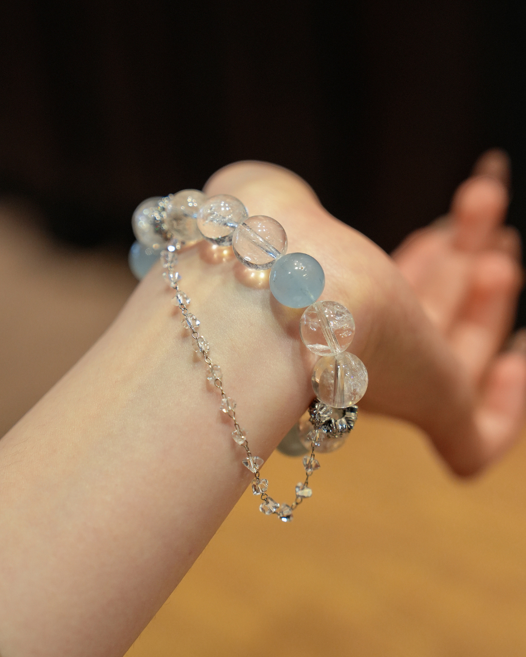 Snow Mountain, White Azeztulite & Aquamarine Bracelet, Release Stress