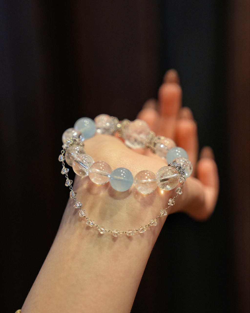 Snow Mountain, White Azeztulite & Aquamarine Bracelet, Release Stress
