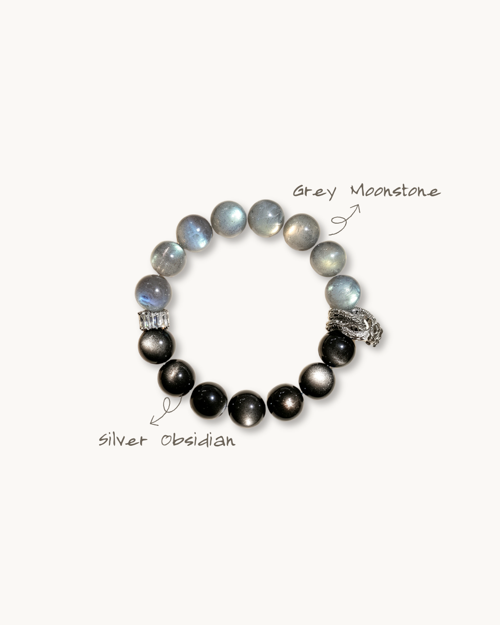 Silver Moon, Silver Sheen Obsidian & Moonstone Bracelet, Clear Negativity