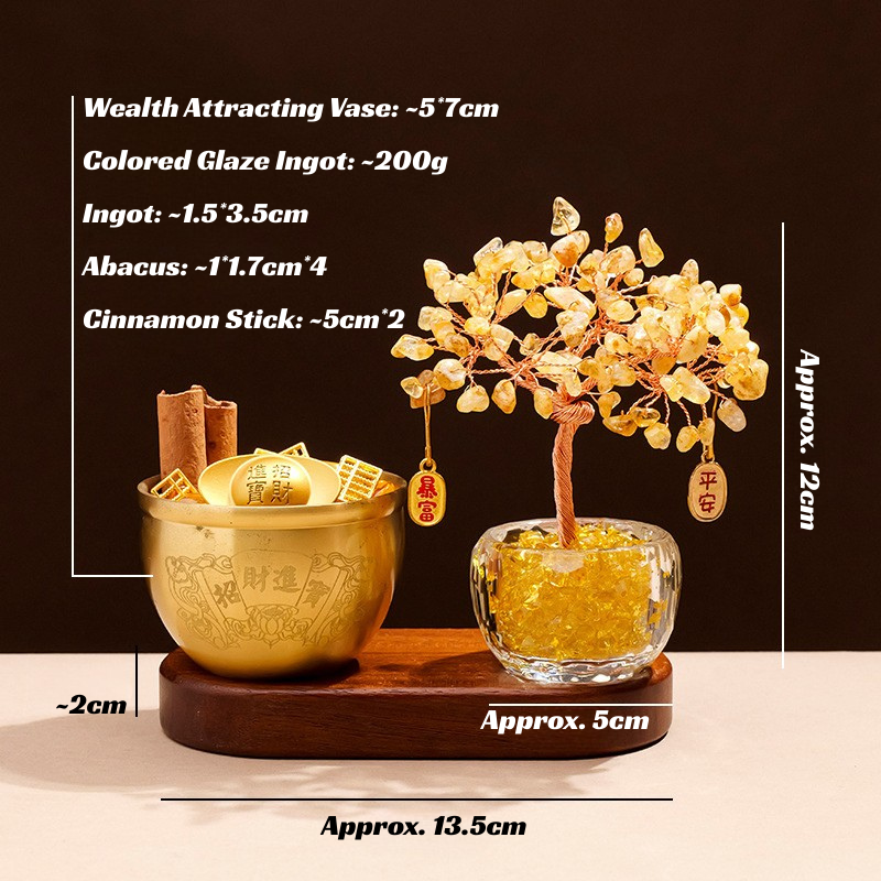Citrine Feng Shui Tree & Wealth Treasure Jar Set - Wealth Attraction & Abundance