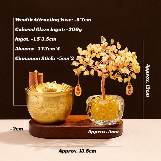 Citrine Feng Shui Tree & Wealth Treasure Jar Set - Wealth Attraction & Abundance