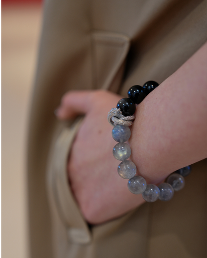 Silver Moon, Silver Sheen Obsidian & Moonstone Bracelet, Clear Negativity