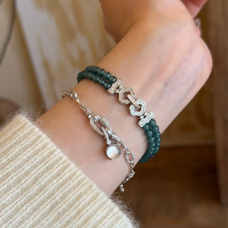 Gold-Plated 925 Silver｜Chalcedony Beaded Bracelet