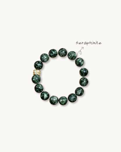 Lucky Bloom, Green Serpentine Bracelet, Clear Negativity