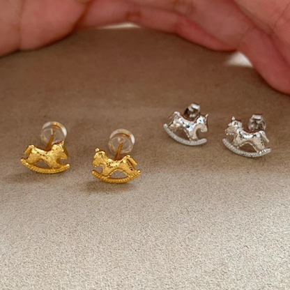 Gold-Plated 925 Silver｜ Rocking Horse Stud Earrings