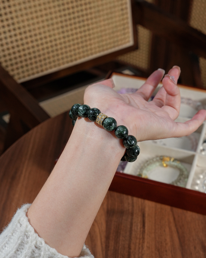 Lucky Bloom, Green Serpentine Bracelet, Clear Negativity
