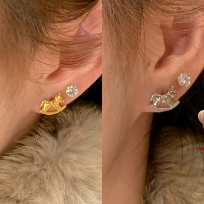 Gold-Plated 925 Silver｜ Rocking Horse Stud Earrings