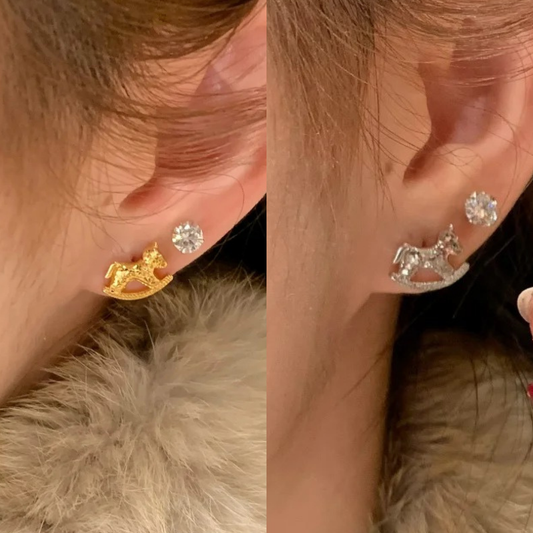 Gold-Plated 925 Silver｜ Rocking Horse Stud Earrings