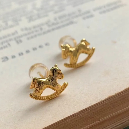 Gold-Plated 925 Silver｜ Rocking Horse Stud Earrings