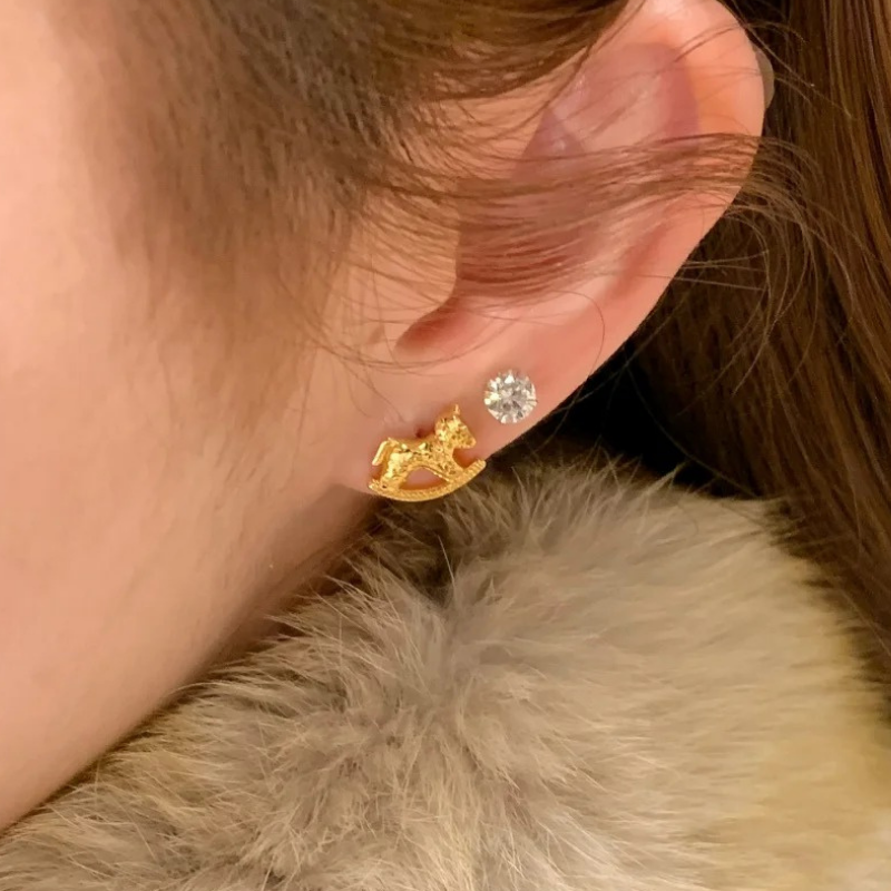 Gold-Plated 925 Silver｜ Rocking Horse Stud Earrings