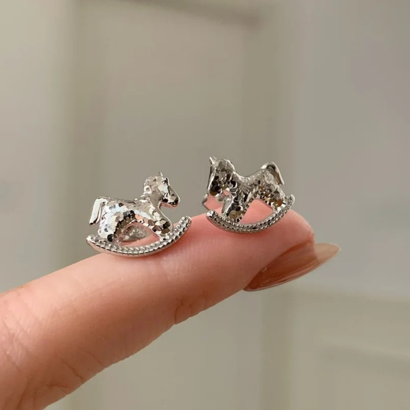 Gold-Plated 925 Silver｜ Rocking Horse Stud Earrings