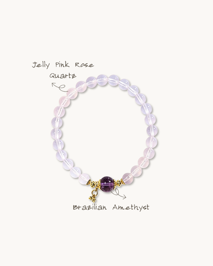 Violet Cream, Amethyst & Rose Quartz Bracelet, Think Clear, Connect Easy