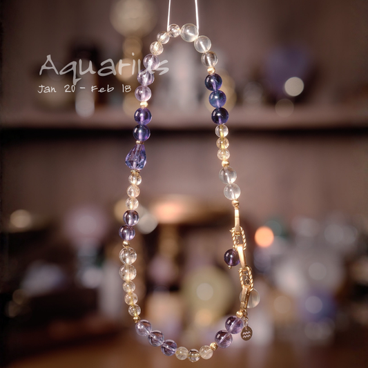 2026 Aquarius Double-Wrap Bracelet | Abundance Stone Amethyst Lemon Quartz