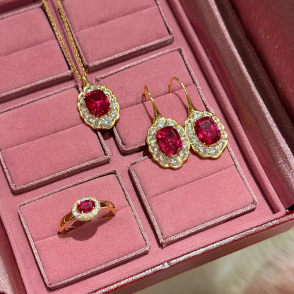 Gold-Plated 925 Silver｜Year of the Horse Red Three-Treasure Jewelry Set – New Year Blessings