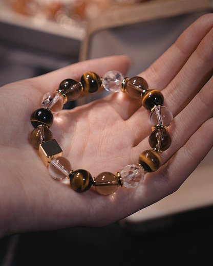 Four-Way Fortune, Tiger Eye & Clear Quartz Bracelet, Attract Wealth