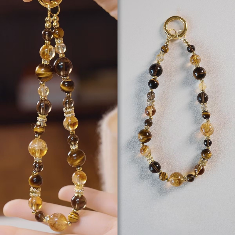 Phone Strap | Golden Fortune – Yellow Tiger Eye & Yellow Quartz for Wealth & Confidence