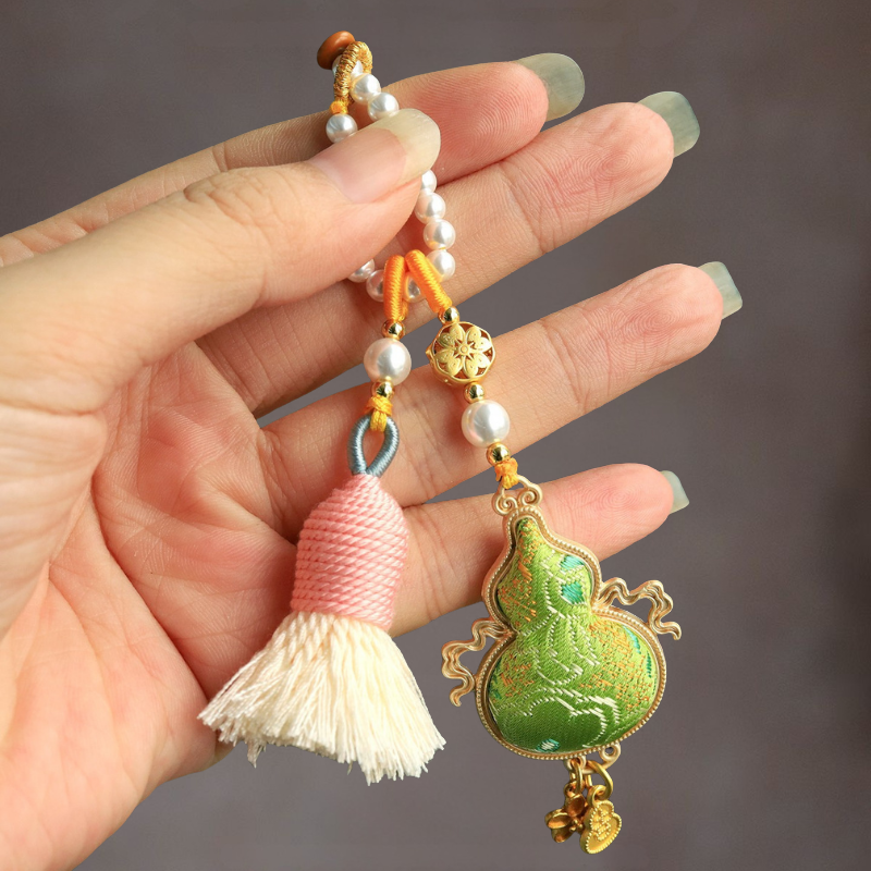 Flying Gourd Charm | Double-sided Embroidered Winged Gourd Ornament with Braided Tassel