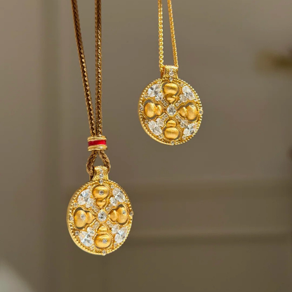 Gold-Plated 925 Silver｜8-Direction Wealth Gourd Compass - Diamond “Fu” Pendant for Money & Opportunities