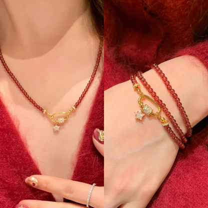 Gold-Plated 925 Silver｜Red Chalcedony Beaded Chain – 2-in-1 Bracelet & Necklace