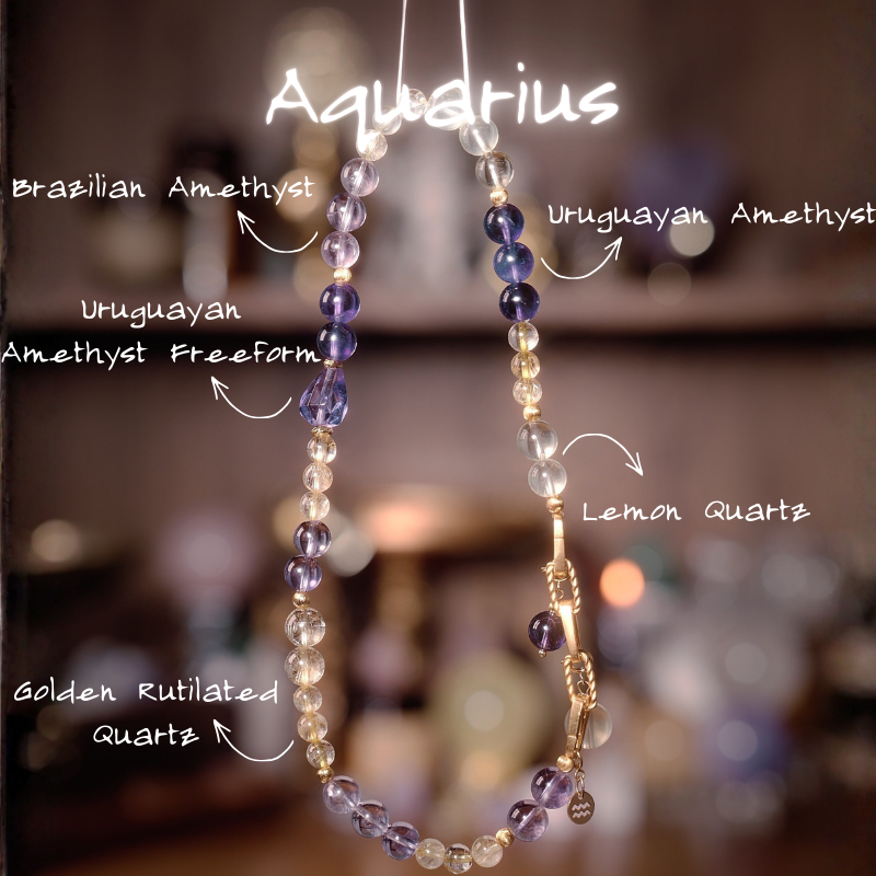 2026 Aquarius Double-Wrap Bracelet | Abundance Stone Amethyst Lemon Quartz