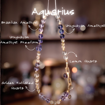 2026 Aquarius Double-Wrap Bracelet | Abundance Stone Amethyst Lemon Quartz