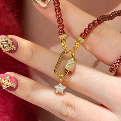Gold-Plated 925 Silver｜Red Chalcedony Beaded Chain – 2-in-1 Bracelet & Necklace