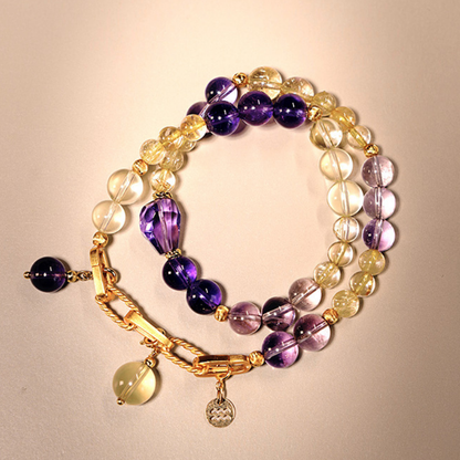 2026 Aquarius Double-Wrap Bracelet | Abundance Stone Amethyst Lemon Quartz