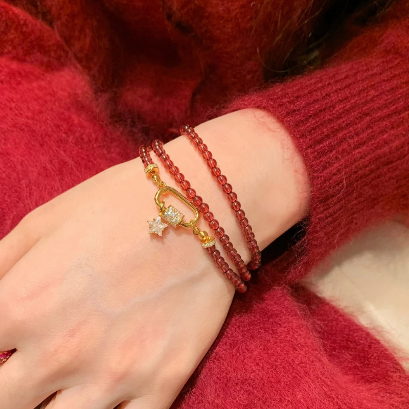 Gold-Plated 925 Silver｜Red Chalcedony Beaded Chain – 2-in-1 Bracelet & Necklace