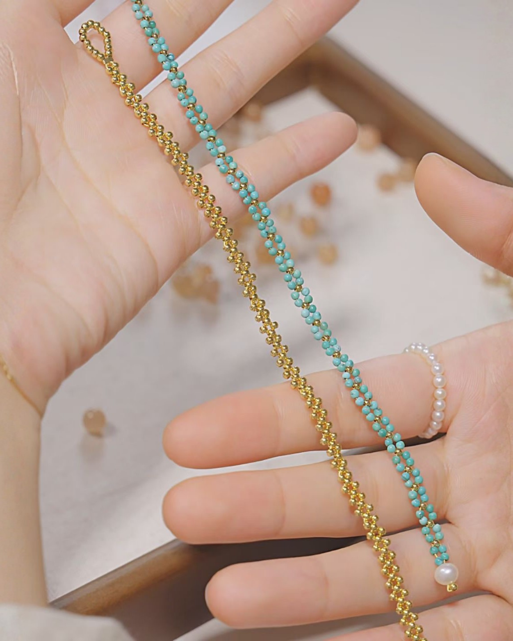 Handwoven, Starlight, Gold-Toned Bead Bracelet, Brighten Your Path