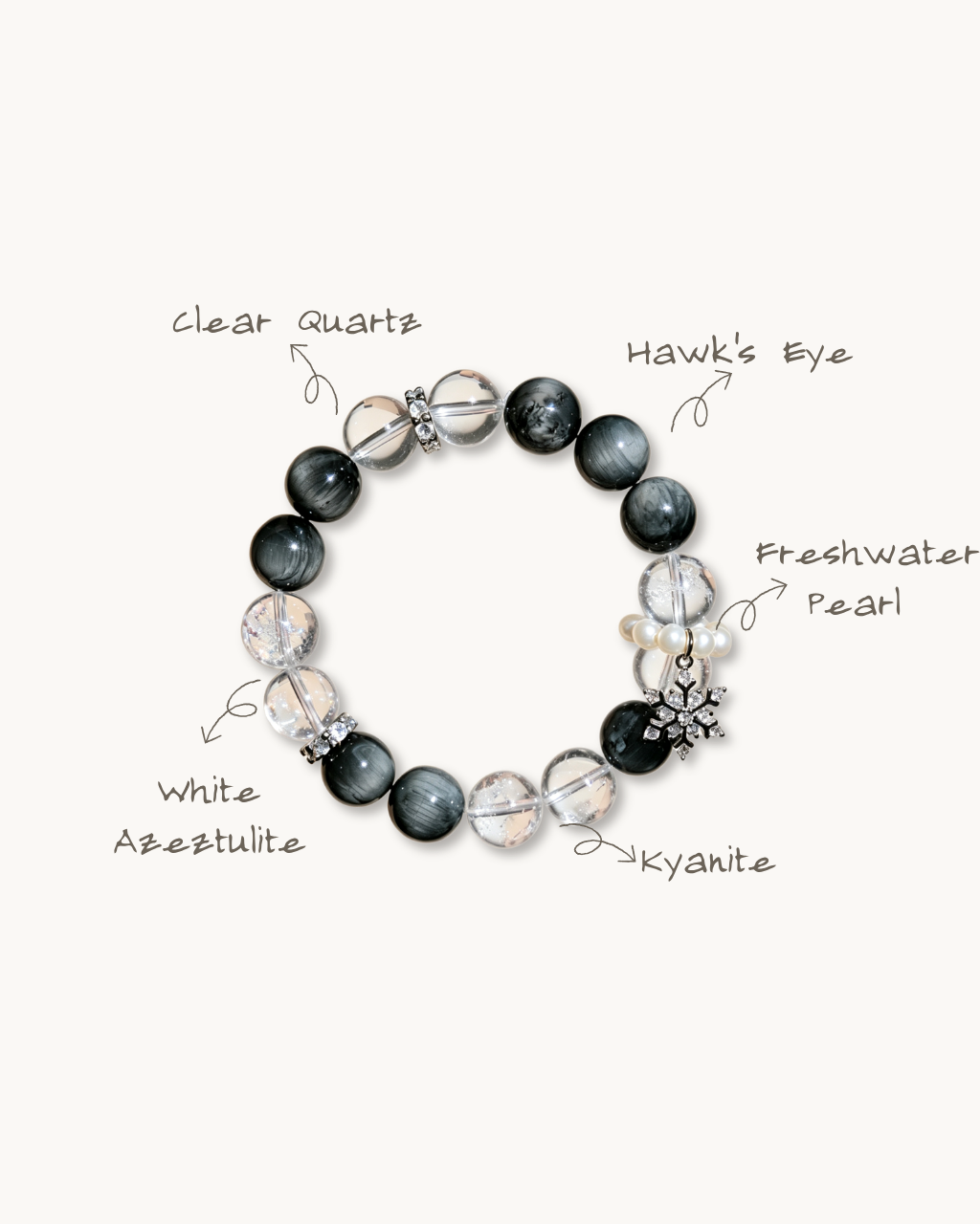 Snowy Peaks, Clear Quartz & Hawk's Eye Bracelet, Boost Your Energy