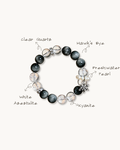 Snowy Peaks, Clear Quartz & Hawk's Eye Bracelet, Boost Your Energy