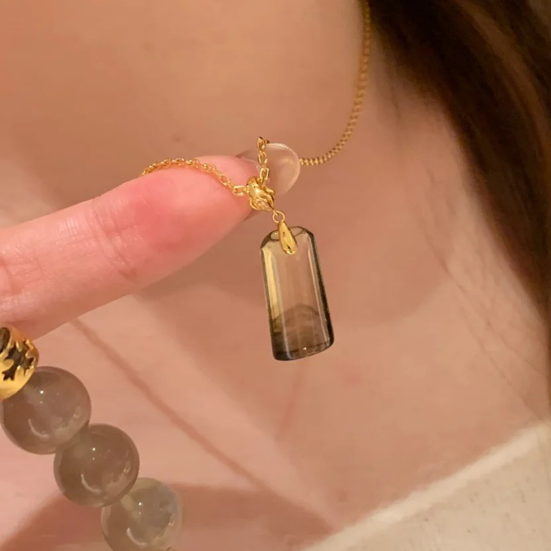 Gold-Plated 925 Silver｜Ink Wash Agate Necklace & Bracelet