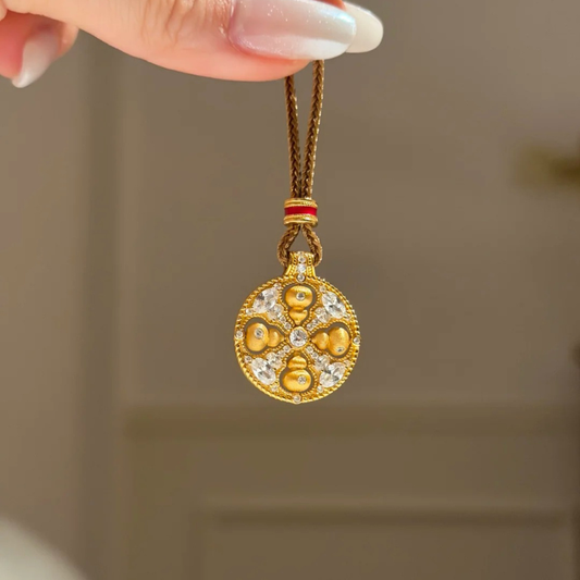 Gold-Plated 925 Silver｜8-Direction Wealth Gourd Compass - Diamond “Fu” Pendant for Money & Opportunities