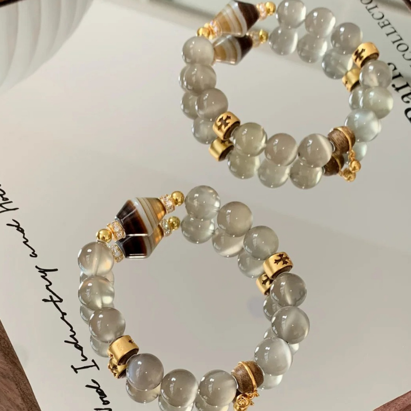 Gold-Plated 925 Silver｜Ink Wash Agate Necklace & Bracelet