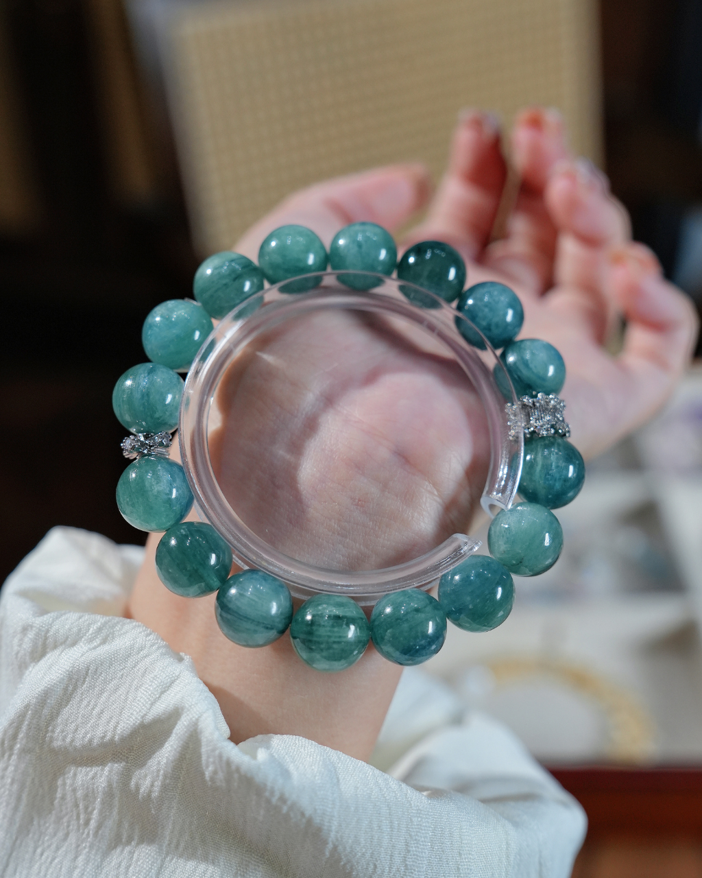Verdant Stream, Green Kyanite Bracelet, Boost Your Intuition