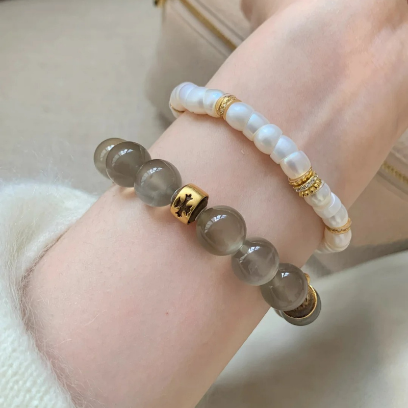 Gold-Plated 925 Silver｜Ink Wash Agate Necklace & Bracelet