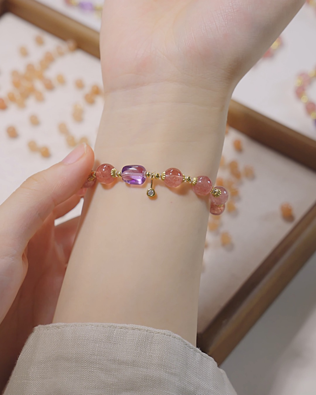 Rose Garden, Strawberry Quartz Bracelet, Bring Love Closer
