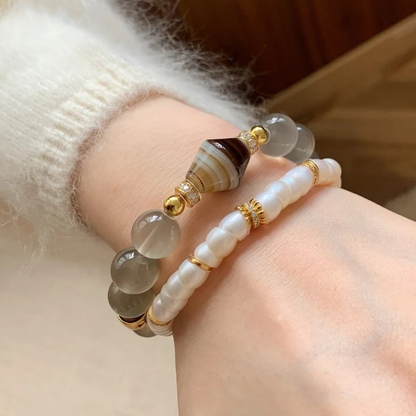 Gold-Plated 925 Silver｜Ink Wash Agate Necklace & Bracelet