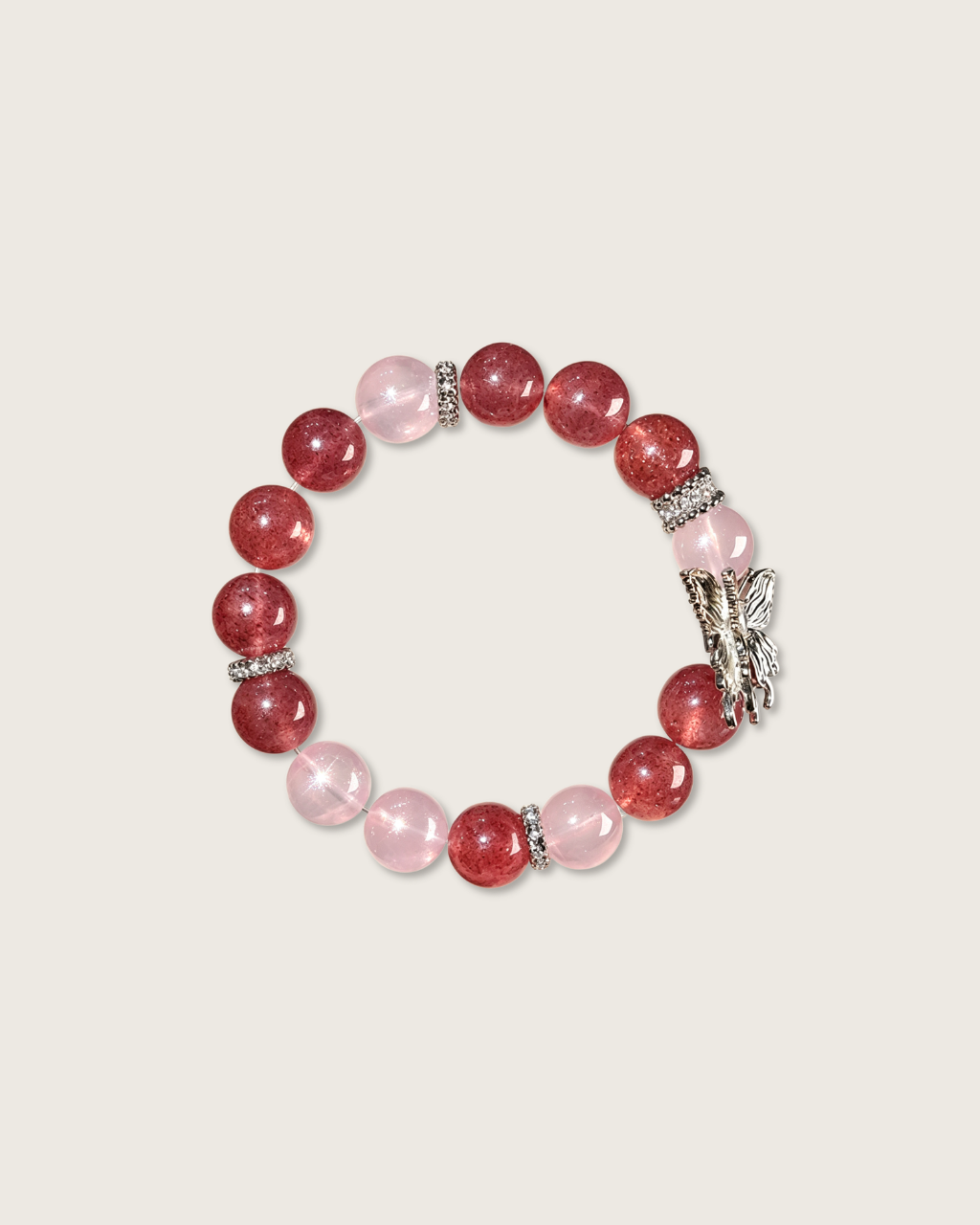 Pink Silver, Strawberry & Rose Quartz Bracelet, Boost Your Charm