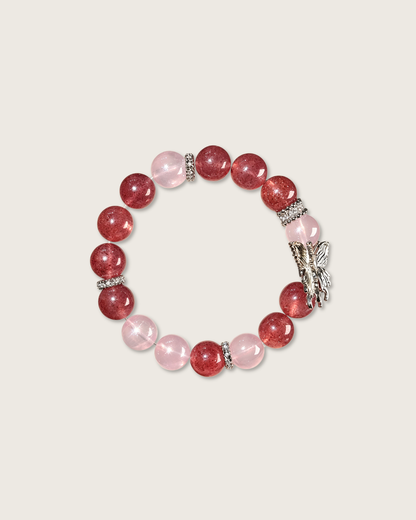 Pink Silver, Strawberry & Rose Quartz Bracelet, Boost Your Charm
