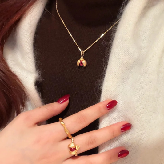 Gold-Plated 925 Silver｜Beetle Jewelry Set (Necklace+Ring)