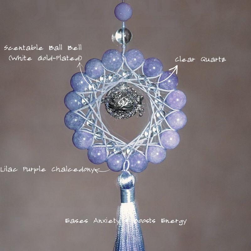 Charm Pendant｜Lilac Chalcedony & Clear Quartz, Calm Mind & Purify Aura