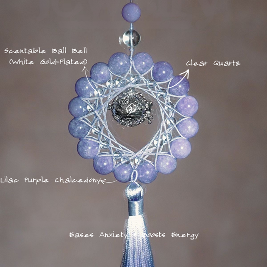 Charm Pendant｜Lilac Chalcedony & Clear Quartz, Calm Mind & Purify Aura
