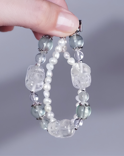 Watch Band – Pearl Sea Fluorite & Clear Quartz Pi Xiu, Repel Negativity