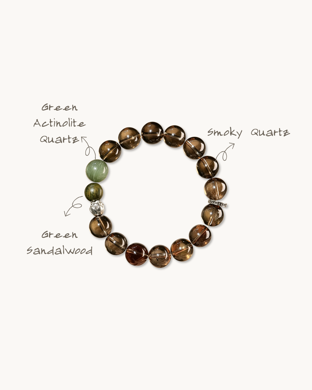 Misty Grove, Smoky Quartz & Sandalwood Bracelet, Soothe Your Stress