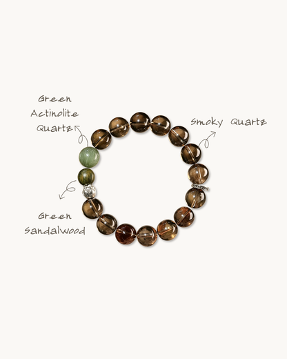 Misty Grove, Smoky Quartz & Sandalwood Bracelet, Soothe Your Stress