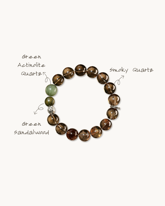 Misty Grove, Smoky Quartz & Sandalwood Bracelet, Soothe Your Stress