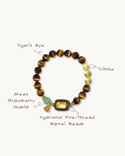 Amber Sandalwood, Tiger Eye & Citrine Bracelet, Attract Wealth